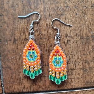Vibrant Orange and Green Teardrop Dangle Earrings
